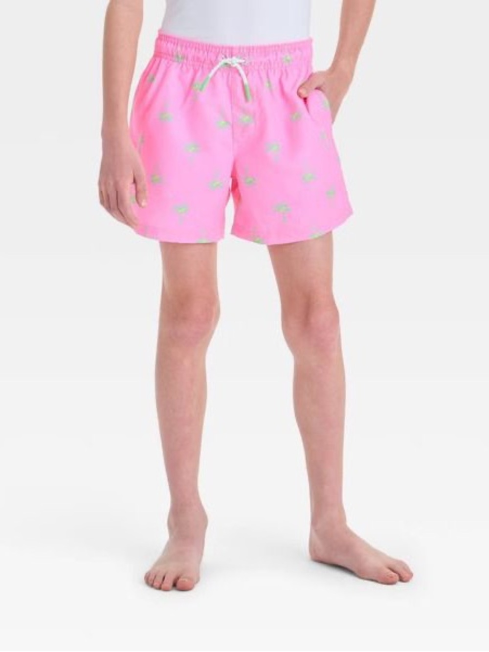 Cat & Jack Boys Pink Drawstring Swim Trunks